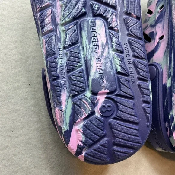 Rugged Shark Marbled Clogs Purple Pink Green Slip On Water Shoes Womens Size 8 - Picture 10 of 11